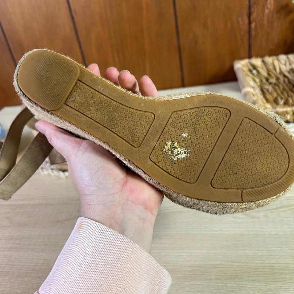 Tory Burch Tan Suede Espadrille Wedge Sandals Women's Size‎ 8